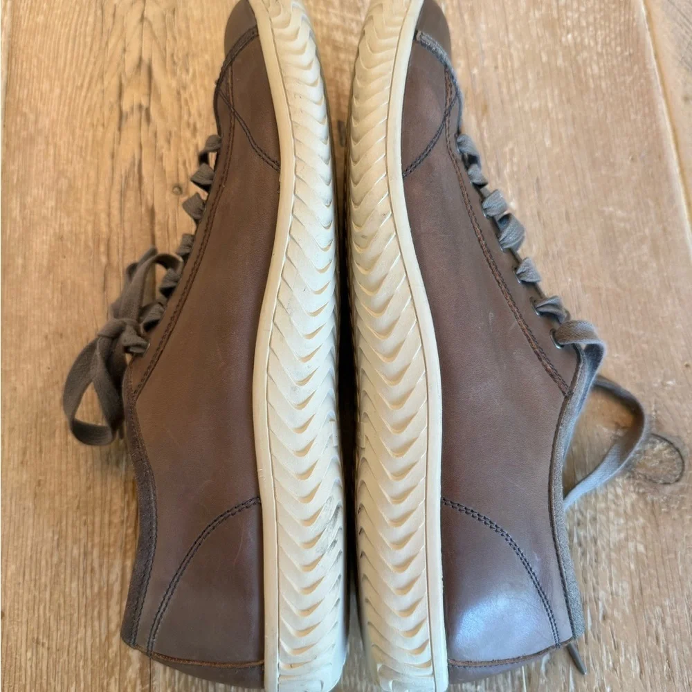 John Varvatos Brown Gray Leather Lace-Up Sneakers 10.5